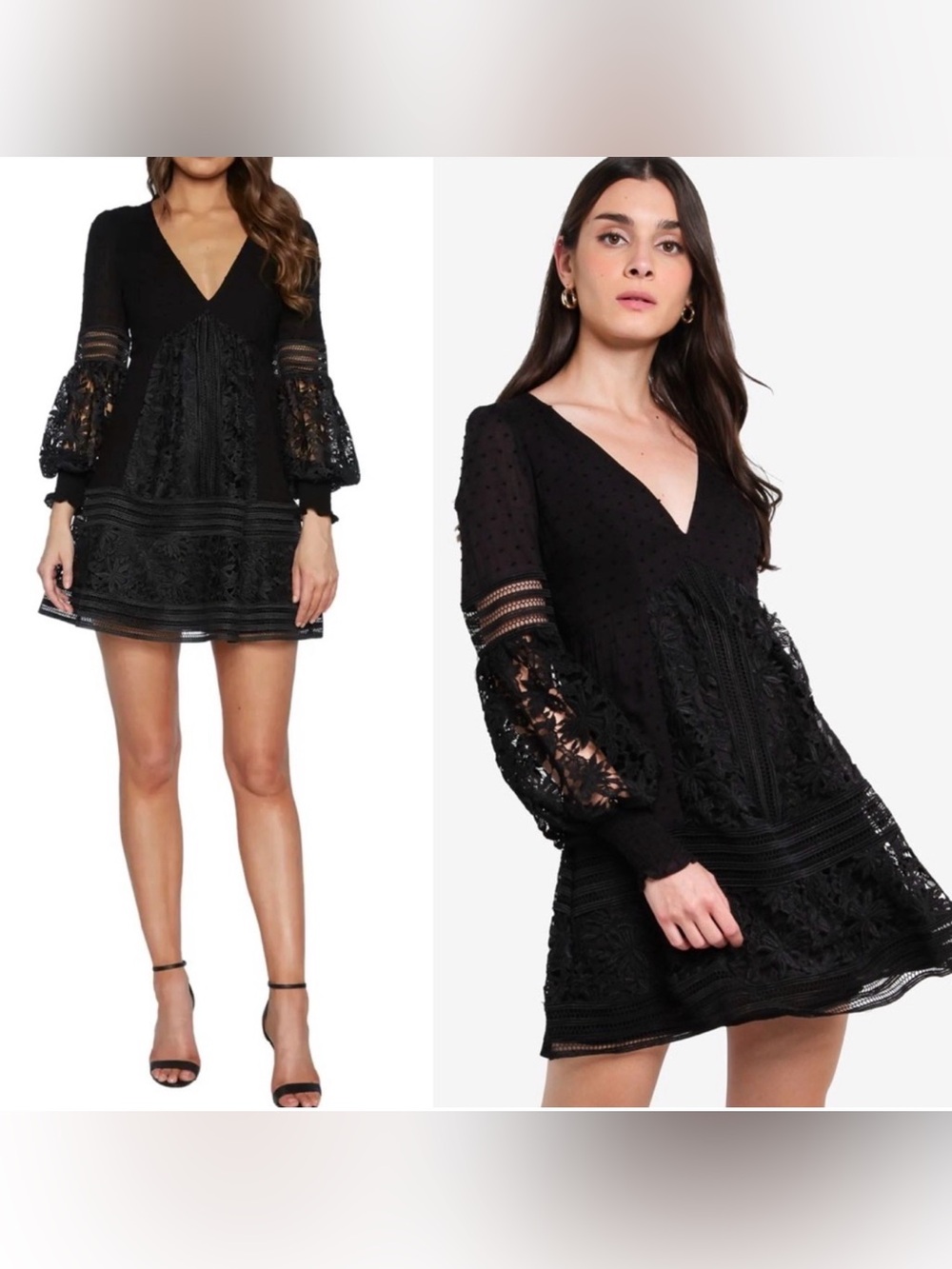 Bardot Mariah Black V-Neck Lace Mini Dress